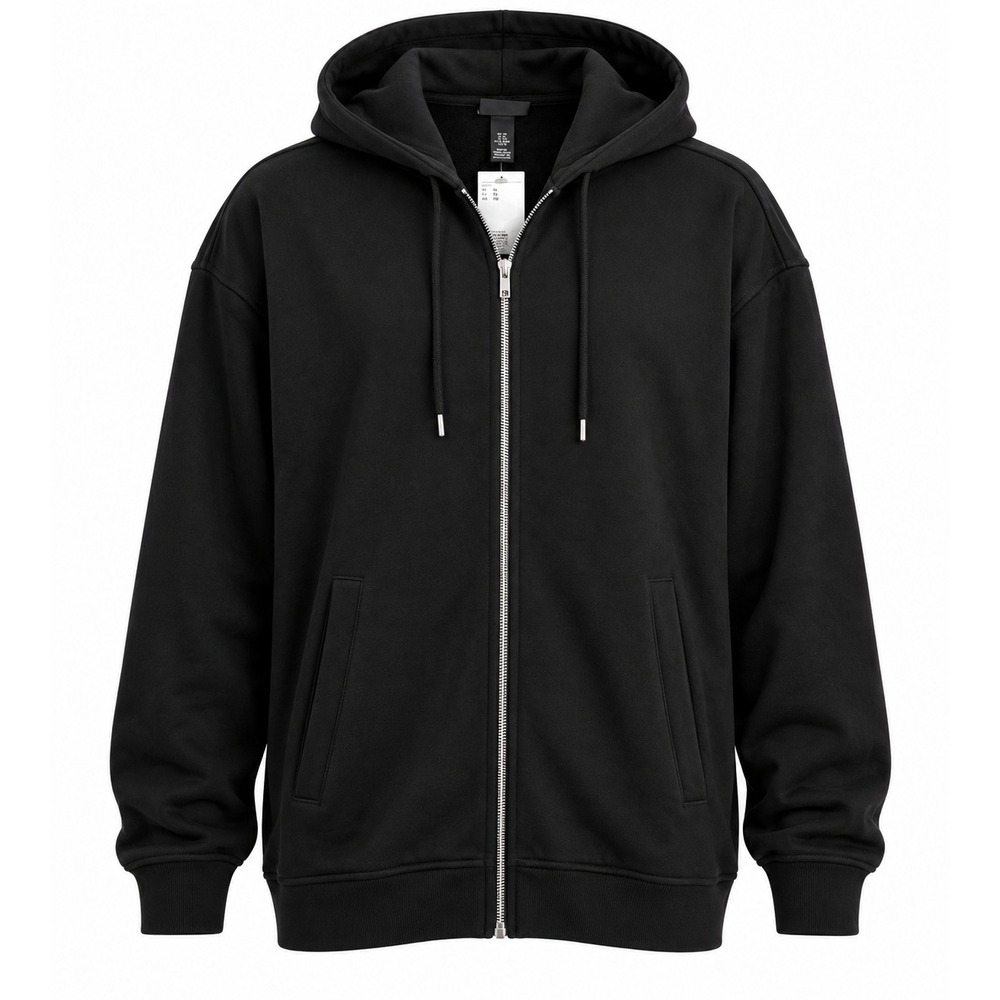 HM Mens Loose Fit Zip Up Hoodie Black XL New With Tags